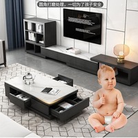 Table basse rétractable en marbre pour salon, combinaison meuble TV, mobilier de salon moderne et simple avec espace de rangement