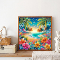 Kit de Peinture Diamant Partiel 30x30cm, Motif Plage Tropicale et Fleurs de Palmier, Artisanat DIY en Strass de Cristal pour Décoration Murale Domestique