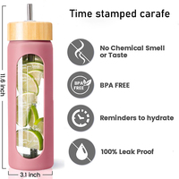 Botol Air Kaca Borosilikat 16 OZ Bebas BPA dengan Tutup Bambu & Selubung Silikon, Wadah Minuman yang Dapat Digunakan Kembali dengan Tutup