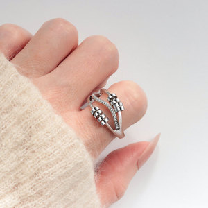 Anillo Giratorio Antiestrés con Cuentas, Ajustable, con Zirconia Engastada, Bañado en Oro Blanco sobre Cobre, Joyería de Alivio del Estrés, de Moda, Certificado - Product Image 2