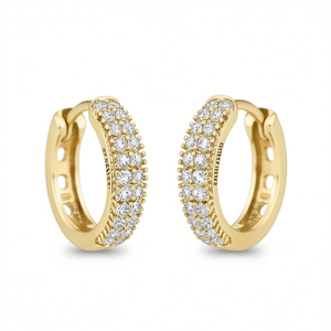 Pendientes Huggie de oro E3844 con circonita redonda engastada para mujer, joyería de moda de estilo clásico - Product Image 1