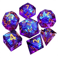 Jeu de dés polyédriques en résine bleu violet, 7 pièces numérotées en or, peintes à la main, multi-faces, pour jeux de table RPG