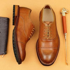 Zapatos Oxford de Hombre de Cuero Lavado con Cordones, Estilo Vintage, Suela de Goma Hecha a Mano, Construcción Goodyear Welt, Casuales de Negocios, Transpirables y Ligeros - Product Image 1