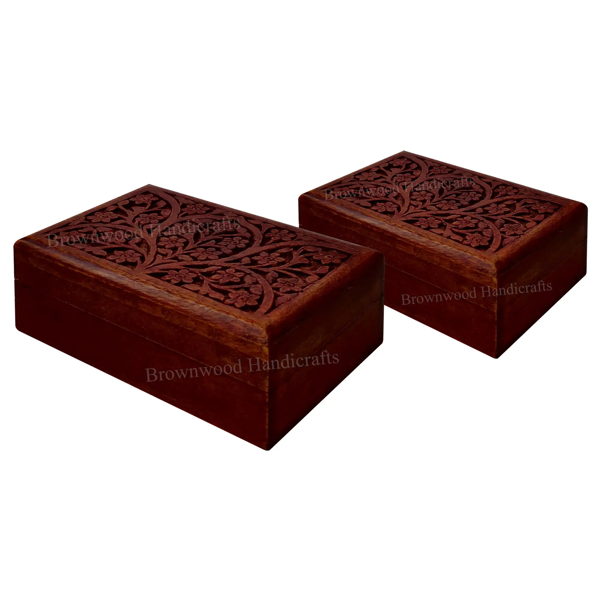 Excellent Quality Unique Design Decorative Wooden Carved Box from Trusted Indian Manufacturer & Exporter / Set of 2 Boxes