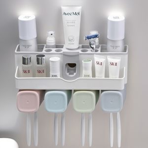 Estante de almacenamiento para baño con soporte para cepillos de dientes y dispensador de pasta de dientes, montado en la pared con ventosas, diseño rectangular duradero - Product Image 2