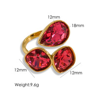 Anillo de Acero Inoxidable con Diamantes Azules, Verdes y Rojos, Recubrimiento de Oro de 14K, Estilo Abierto, Forma de Gota de Agua