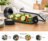 Bol à salade Fullstar avec couvercle à ouverture latérale, solution pour le déjeuner, récipient à salade avec compartiment à vinaigrette anti-fuite