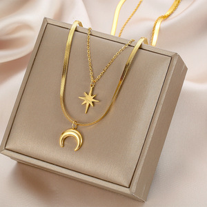New Trendy Statement Gold Plated Chokers Chain Layering Star <b>Moon</b> <b>Necklace</b> Stainless Steel <b>Necklaces</b> Jewelry for Women - Product Image 4