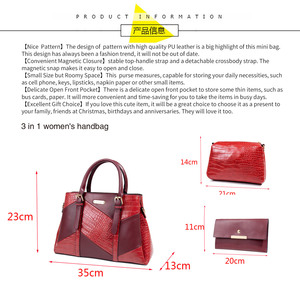 Tas tangan pola buaya wanita, Tote kasual kulit PU <span class=keywords><strong>3</strong></span> ukuran mewah <span class=keywords><strong>3</strong></span> dalam 1 - Product Image 6