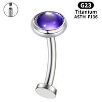 Barbell tindik pusar titanium alloy G23 zircon, alas datar, titanium murni F136, bentuk hati, ulir dalam, perhiasan tubuh.