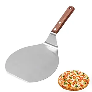 Mutfak eşyaları paslanmaz çelik Pizza kabuğu kiti Pizza Spatula hamur ekmek ve pasta için ahşap saplı