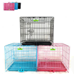 High Quality Eco-Friendly Simple Modern Double Door Folding <b>Dog</b> Cage & <b>Crate</b> <b>Plastic</b> Tray Stainless Steel Frame Rainproof Design - Product Image 1