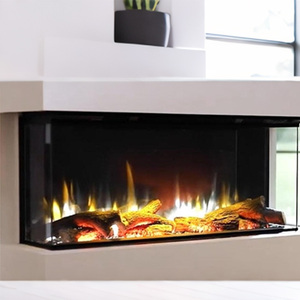 אח חשמלי 40''50''60'' שחור עם 3 צבעי להבה, זכוכית תלת צדדית, לעיצוב סלון - Product Image 4
