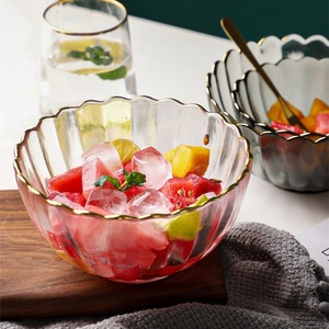 Nouvelles coupelles en verre <span class=keywords><strong>de</strong></span> style chinois créatif à bordure chrysanthème, avec rebord doré, colorées, pour fruits, desserts et salades, pour la cuisine - Product Image 2