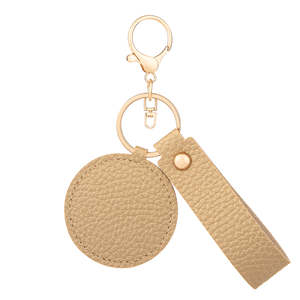 Litchi Grain Pu Leather Make-up Mini Round <b>Compact</b> <b>Mirror</b> with Keychain Swivel Design for Travel Pocket Use - Product Image 2