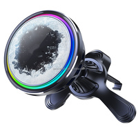Chargeur de voiture sans fil 15W KC, support magnétique pour voiture, chargeur LED RGB avec refroidissement par glace pour iPhone, support de téléphone pour voiture sans fil
