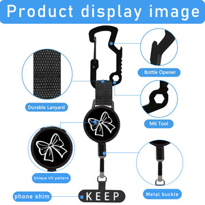 New cross-border multi-functional bottle opener keychain mobile phone anti-loss buckle badge scroll steel wire rope <b>bow</b> - Product Image 3