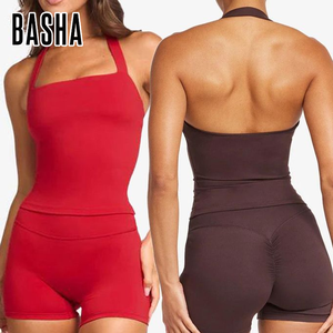Shorts Crop Top con Logo personalizzato Set di allenamento Sexy per <span class=keywords><strong>palestra</strong></span> completi da donna ad asciugatura rapida nudo sensazione di Yoga Set - Product Image 1