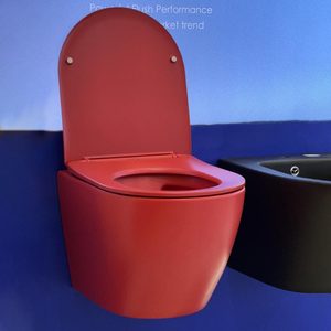 โถสุขภัณฑ์แบบแขวนผนังไร้ขอบ MWD One Piece ระบบ Dual-Flush สีแดงด้าน สำหรับห้องน้ำโรงแรม - Product Image 2