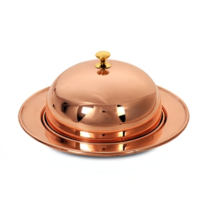 Plat de service en cuivre avec couvercle et plateau |   Plat de service rond en cuivre pour réchauffer les aliments, pour la salle à manger, la maison et la cuisine - Product Image 1