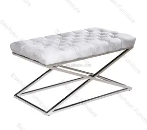 Chinese supplier modern good quality stainless steel silver bed end stool bench