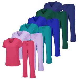 V Neck Scrub Top And Pants Set Women Hospital Uniform Moisture Wicking Split Set Woven Fabric For Medical Pet Clinic Use - Product Image 1