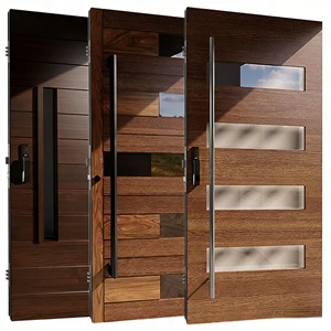 Puerta de Entrada de Madera Sólida para Villa de Lujo, Moderna, Antirrobo, con Vidrio, Resistente al Fuego, Impermeable e Insonorizada - Product Image 1