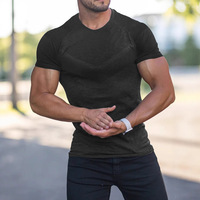 T-shirt à manches courtes et col montant cationique élastique pour hommes, sports d'automne, fitness, décontracté