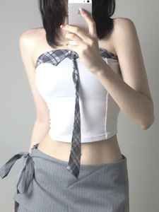 Little Hot sale Hottie Sexy Plaid Tie Patchwork tops Summer Short Y2K ropa básica tops mujeres para vacaciones - Product Image 5