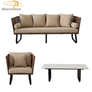 Mobilier d'extérieur marron <span class=keywords><strong>de</strong></span> haute qualité, nouveau design, ensemble <span class=keywords><strong>de</strong></span> canapés <span class=keywords><strong>de</strong></span> <span class=keywords><strong>jardin</strong></span> 5 places en aluminium <span class=keywords><strong>de</strong></span> luxe avec table basse - Product Image 5