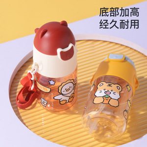 ขวดน้ำเด็กแบบหลอดดูด พลาสติก มีสายสะพาย ฝาเปิดแบบพลิก ลายการ์ตูน ปลอดสาร BPA สำหรับใช้ในโรงเรียน - Product Image 4