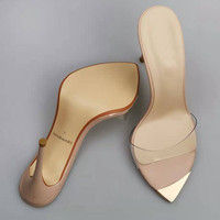 Sandales à talons aiguilles dorés très tendance pour femme – Chaussures sexy en PVC à talons hauts