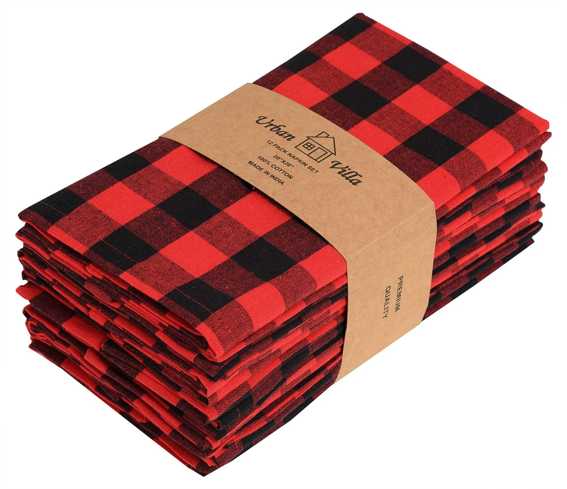 Buffalo Check Plaid Dish Towels 100% Cotton Reusable Kitchen Cloth Mitered Corners Multipurpose Tea Towel