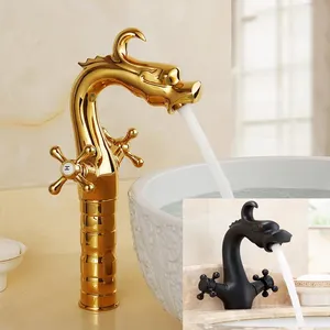 Rubinetto per lavabo da bagno drago antico in oro nero rubinetti da bagno in ottone rubinetto per acqua calda e fredda a doppia maniglia miscelatore montato sul ponte