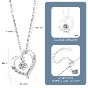 Cadeau de fête des mères Coeur Charm Jewelry Women I Love You 925 Sterling Silver Chain Birthday Moissanite Diamond Pendant Necklace - Product Image 2