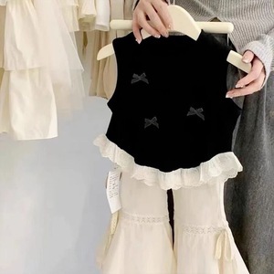 Débardeur sans manches à nœud papillon pour filles, nouveau top coréen en dentelle douce avec volants en polyester pour petites filles - Product Image 2