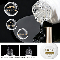30ml KLANA Gel de finition et de base sans résidu, brillant, longue tenue, à retirer par trempage, pour lampe LED, nail art et manucure