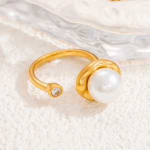 Bague en acier inoxydable avec perle, forme géométrique irrégulière en goutte d'eau, unisexe, pour usage quotidien, sertissage clos, origine Yiwu JZ21373 - Product Image 4