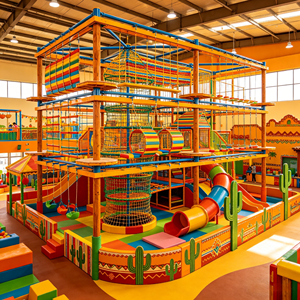 Parc d'aventure intérieur commercial à thème latin dynamique, intégrant un parc de trampolines, des toboggans arc-en-ciel et un parcours d'obstacles pour les centres de divertissement familial (FEC) - Product Image 1