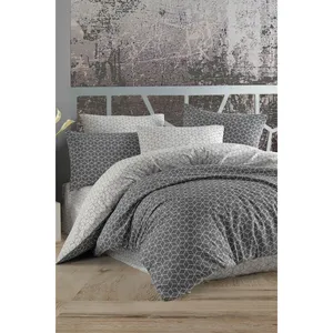 Karden Flower <b>Grey</b> Geometric Cotton Plain Weave Double <b>Duvet</b> <b>Cover</b> Set 200x220 cm - Product Image 1