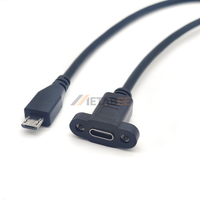 Câble d'extension USB3 de 30 cm USB-C femelle vers Micro USB B mâle à fixation par vis pour montage sur panneau, prise traversante pour boîtier d'automatisation