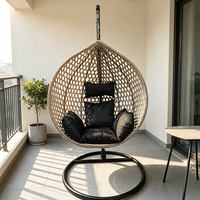 Fauteuil suspendu d'extérieur et d'intérieur en rotin, chaise hamac œuf avec support et coussin pour jardin, patio, balcon