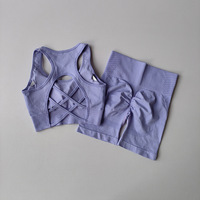 Ensemble de sport pour femme avec dos croisé et froncé, haut court et short taille haute, ensembles de yoga pour femme, fessier galbé, sans couture, vêtements de course et d'entraînement