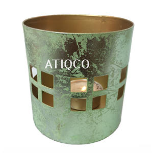 Bougeoir en métal de conception d'os vert trous Unique décoration de table votive moderne support de photophore cylindrique dernier fer votif - Product Image 6