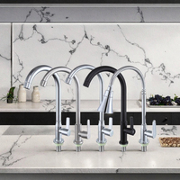 Robinet de cuisine monocommande contemporain en acier inoxydable brossé noir avec bouton poussoir et cartouche en laiton, eau froide