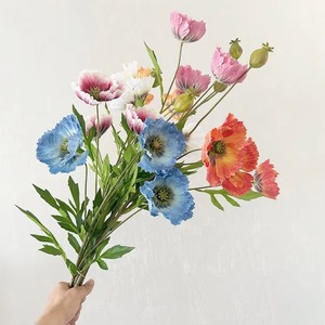 Offre Spéciale – Fleurs Artificielles en Soie à 4 Têtes de Coquelicots Blancs, Oranges et Roses pour Décoration de Mariage, Arrangements Domestiques ou Noël - Product Image 4