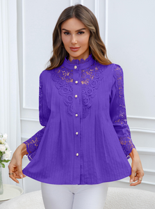 Chemisier décontracté en mousseline brodée unie à manches longues et dentelle grande taille Joyinspring Printemps/Été 2026 pour femme – En stock - Product Image 5