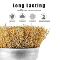 Laiton enduit Escobilla De Copa brosse à coupe en fil serti montée sur arbre et brosse plate et brosse d'extrémité pour enlever la rouille/la corrosion/la peinture