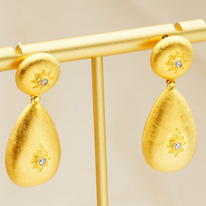 Pendientes Artesanales de Oro Sólido 9K/14K/18K con Forma de Lágrima Mate, Colgantes Sofisticados con Textura para Joyería de Herencia - Product Image 3