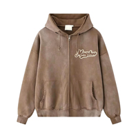 Sweat-shirt à capuche zippé grande taille, délavé et usé, avec logo personnalisé, style streetwear, bords bruts